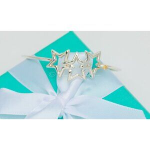Tiffany & Co. Vintage Star Bracelet Triple Stars Hook Bangle Silver & 18k Gold